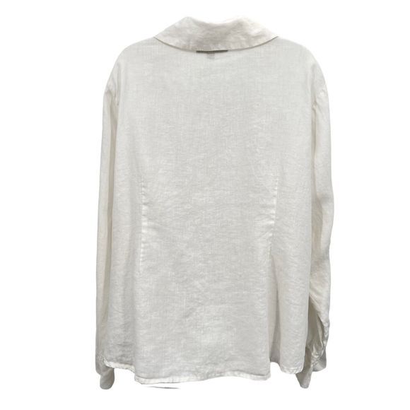 FLAX by Jeanne Engelhart Size 1G 1X White Button Down Shirt Lagenlook Top Linen - Picture 11 of 16